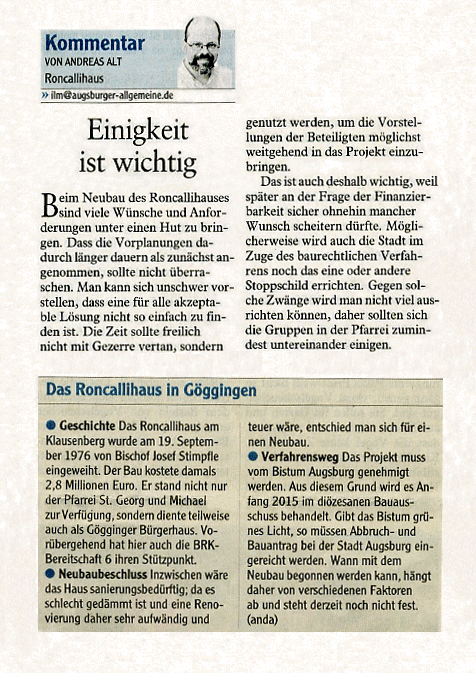 Zeitungsartikel Augsburger Allgemeine August 2014